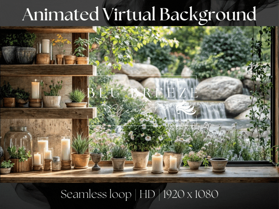 Light-filled nature interior animated for Zoom and video conferencing.
